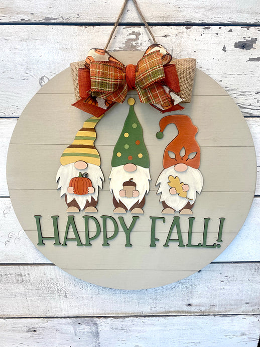 Happy Fall Gnome Door Hanger Round